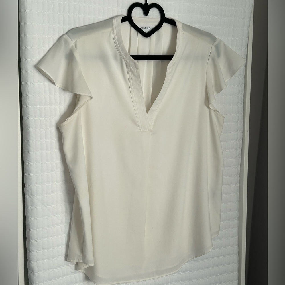 Calvin Klein Cream Ruffle Sleeve Blouse